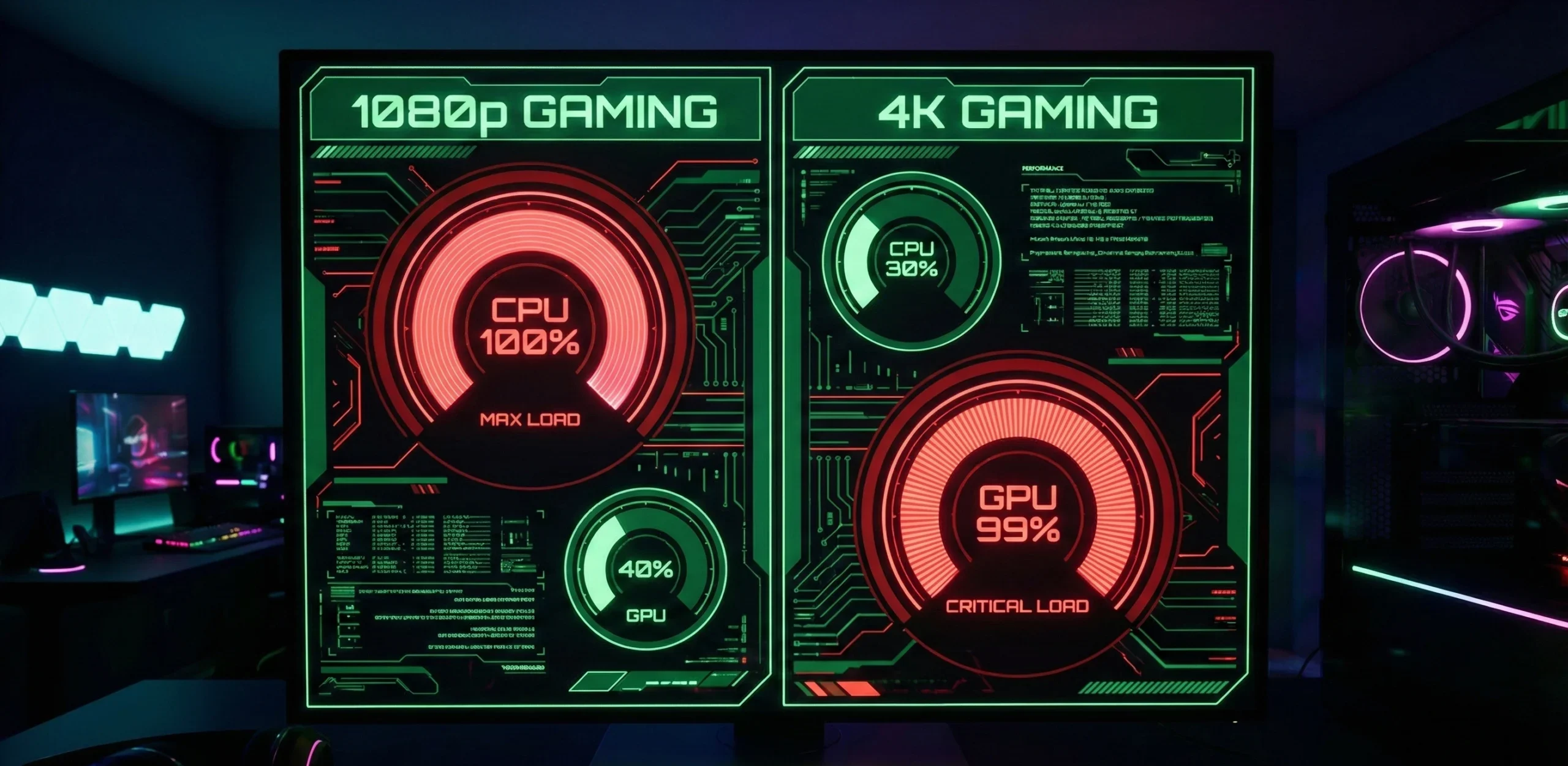Chart showing high CPU bottleneck at 1080p vs low bottleneck at 4K